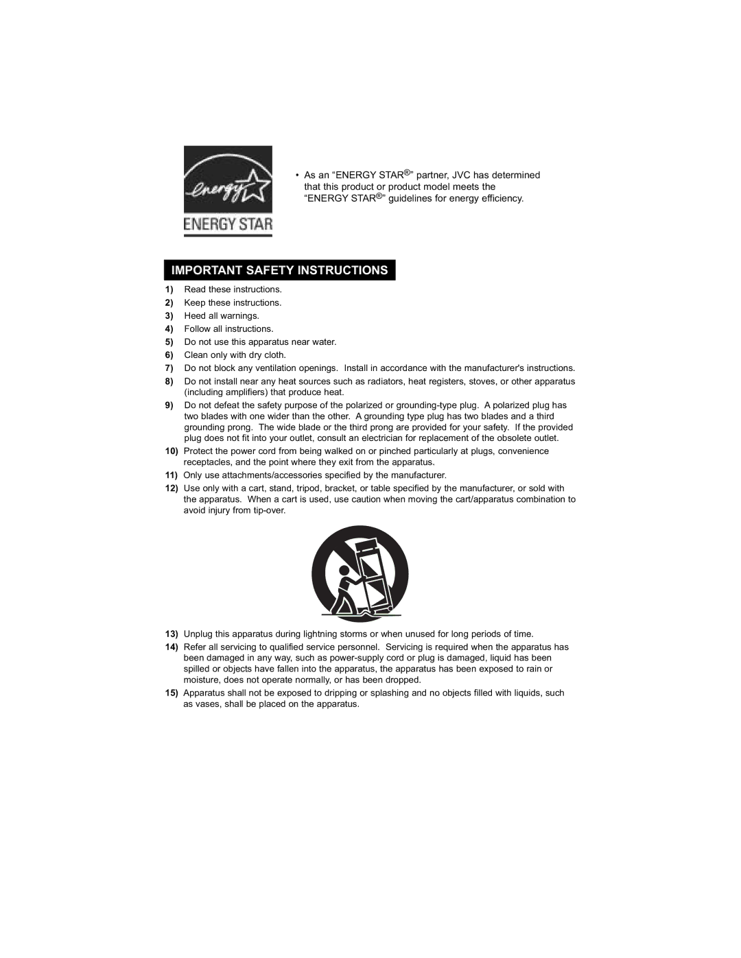 JVC LT-26WX84 manual Important Safety Instructions 