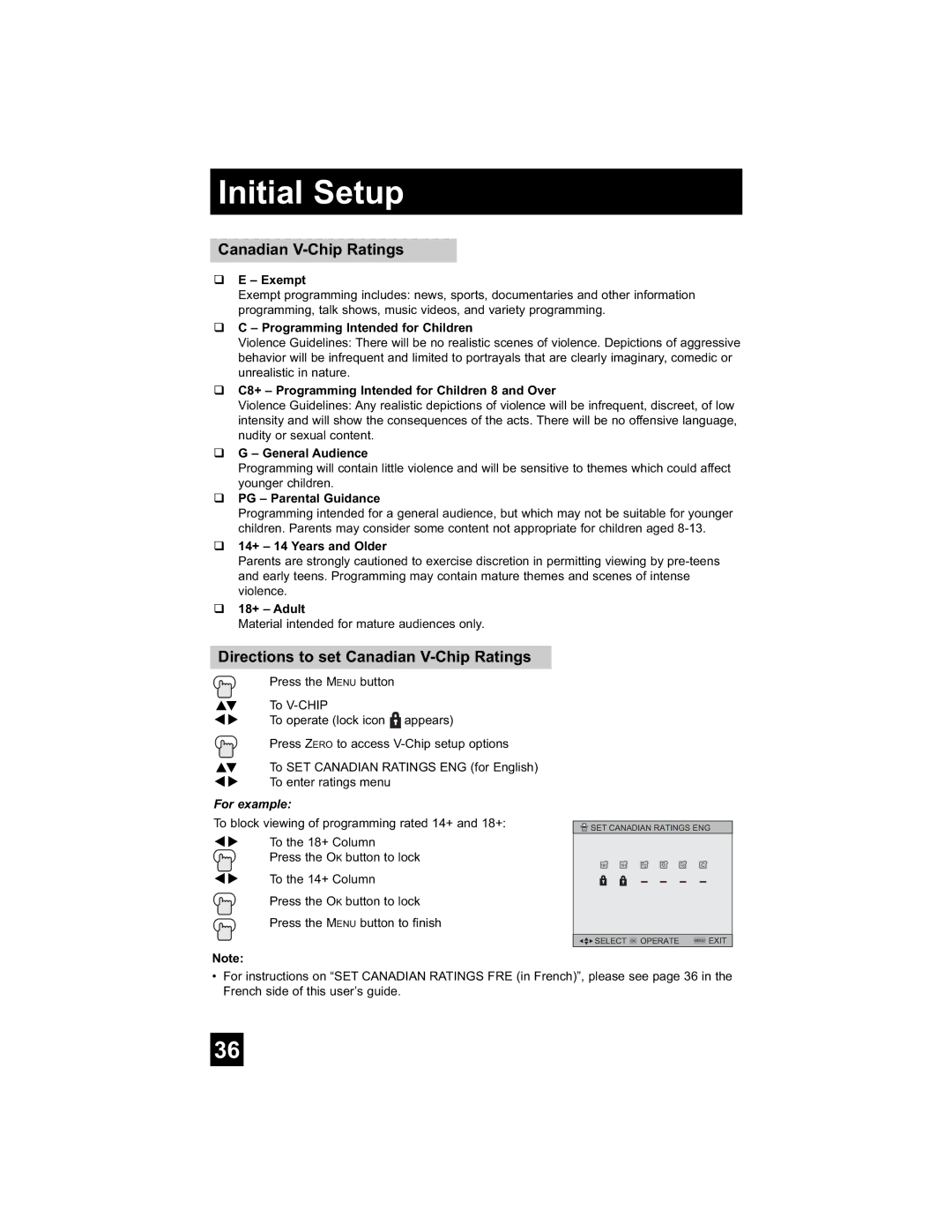 JVC LT-26WX84 manual Directions to set Canadian V-Chip Ratings 