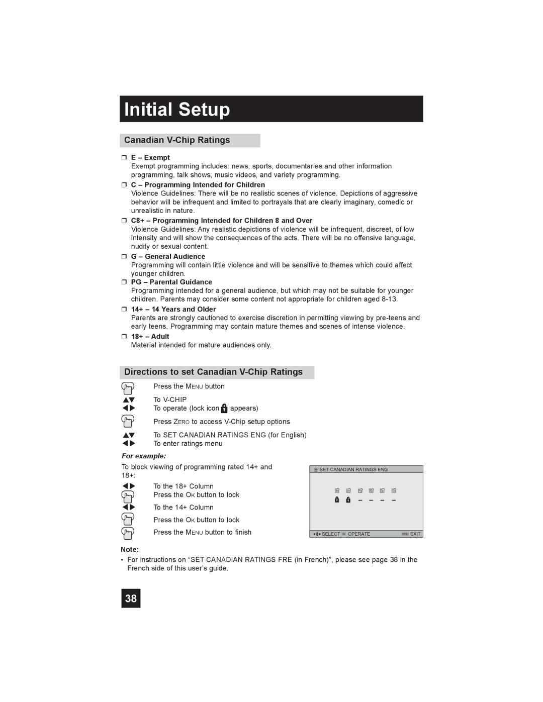 JVC LT-26X585 manual Directions to set Canadian V-Chip Ratings 