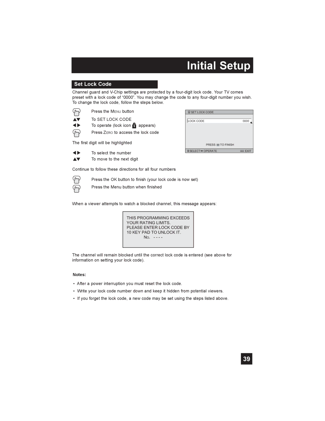 JVC LT-26X585 manual Set Lock Code 