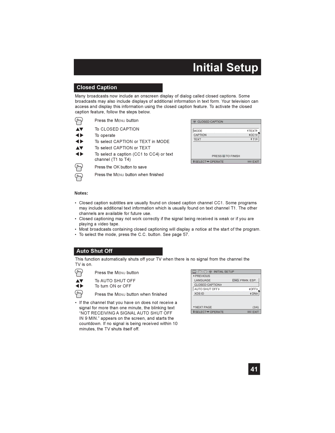 JVC LT-26X585 manual Closed Caption, Auto Shut Off 