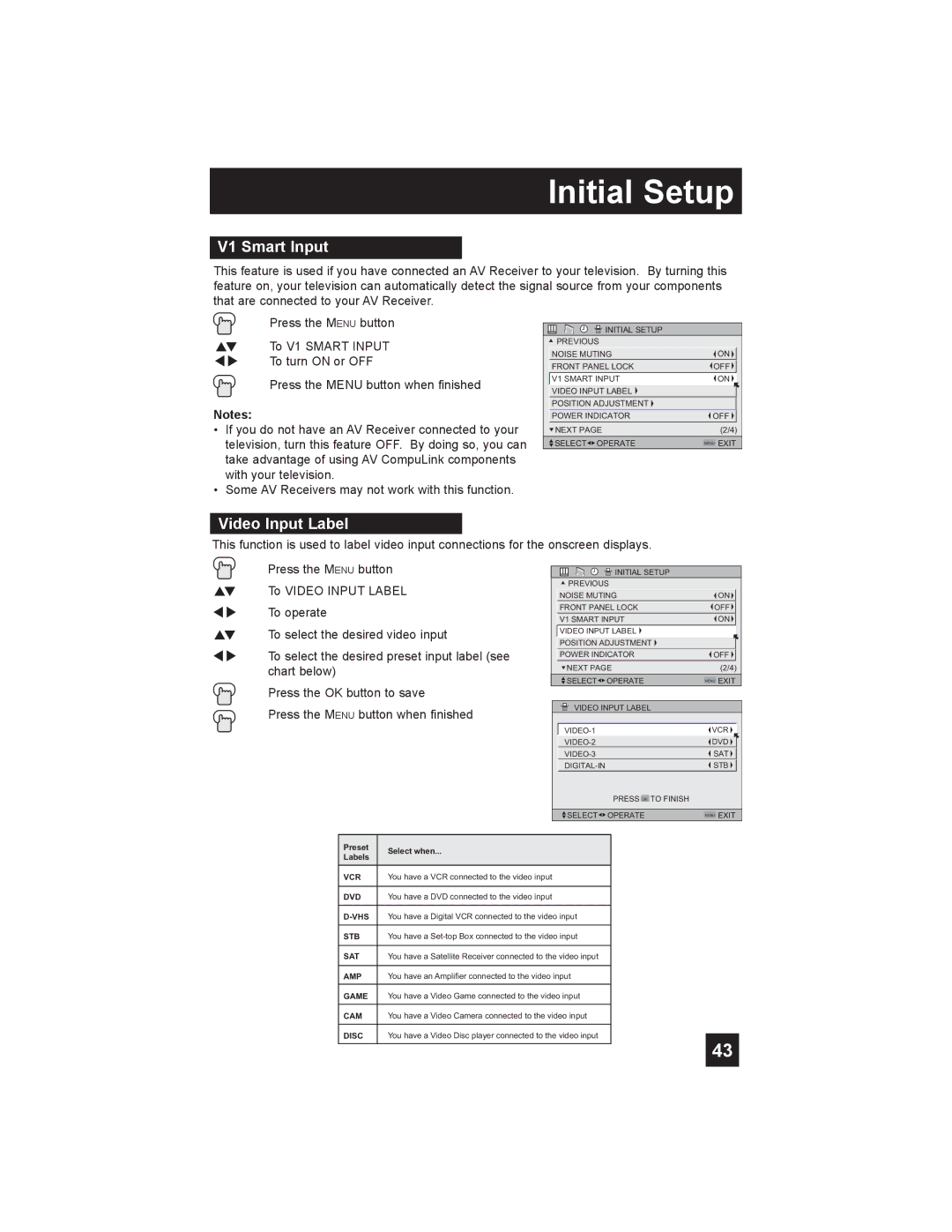 JVC LT-26X585 manual V1 Smart Input, Video Input Label 