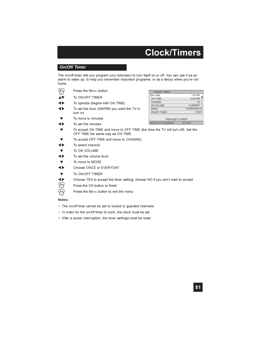 JVC LT-26X585 manual On/Off Timer 