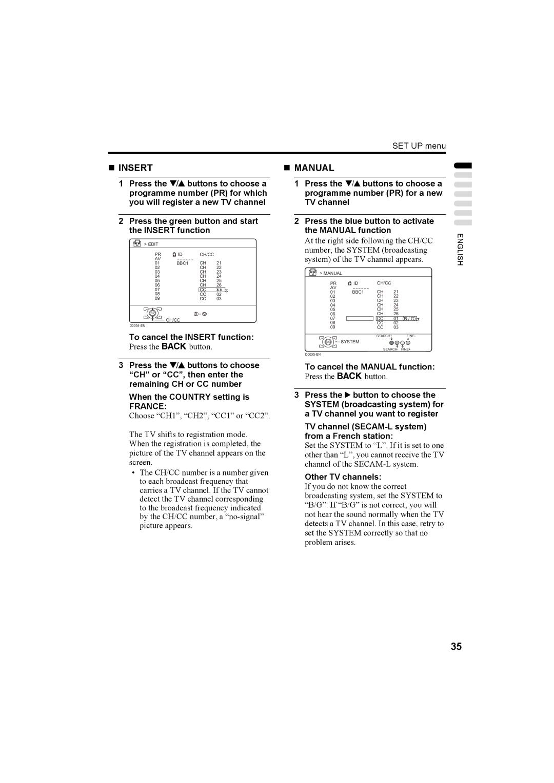 JVC LT-32A60SU, LT-32A60BU manual To cancel the Insert function, Other TV channels 