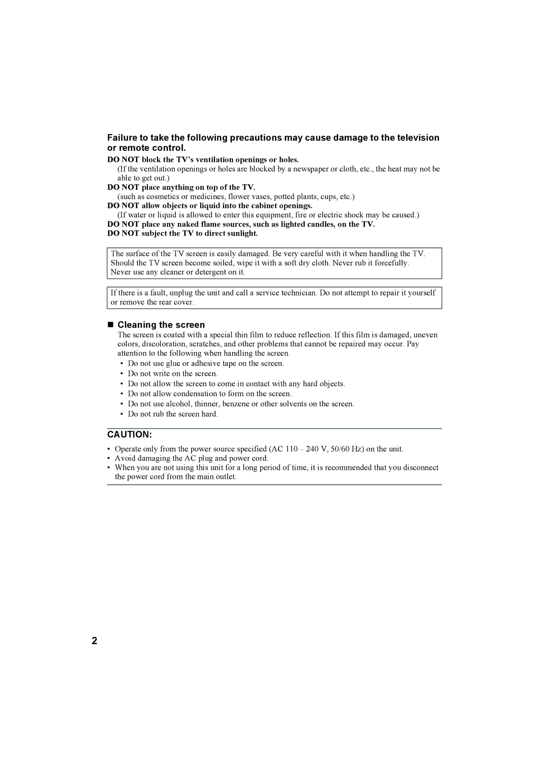 JVC LT-32A60SU, LT-32A60BU manual „ Cleaning the screen 