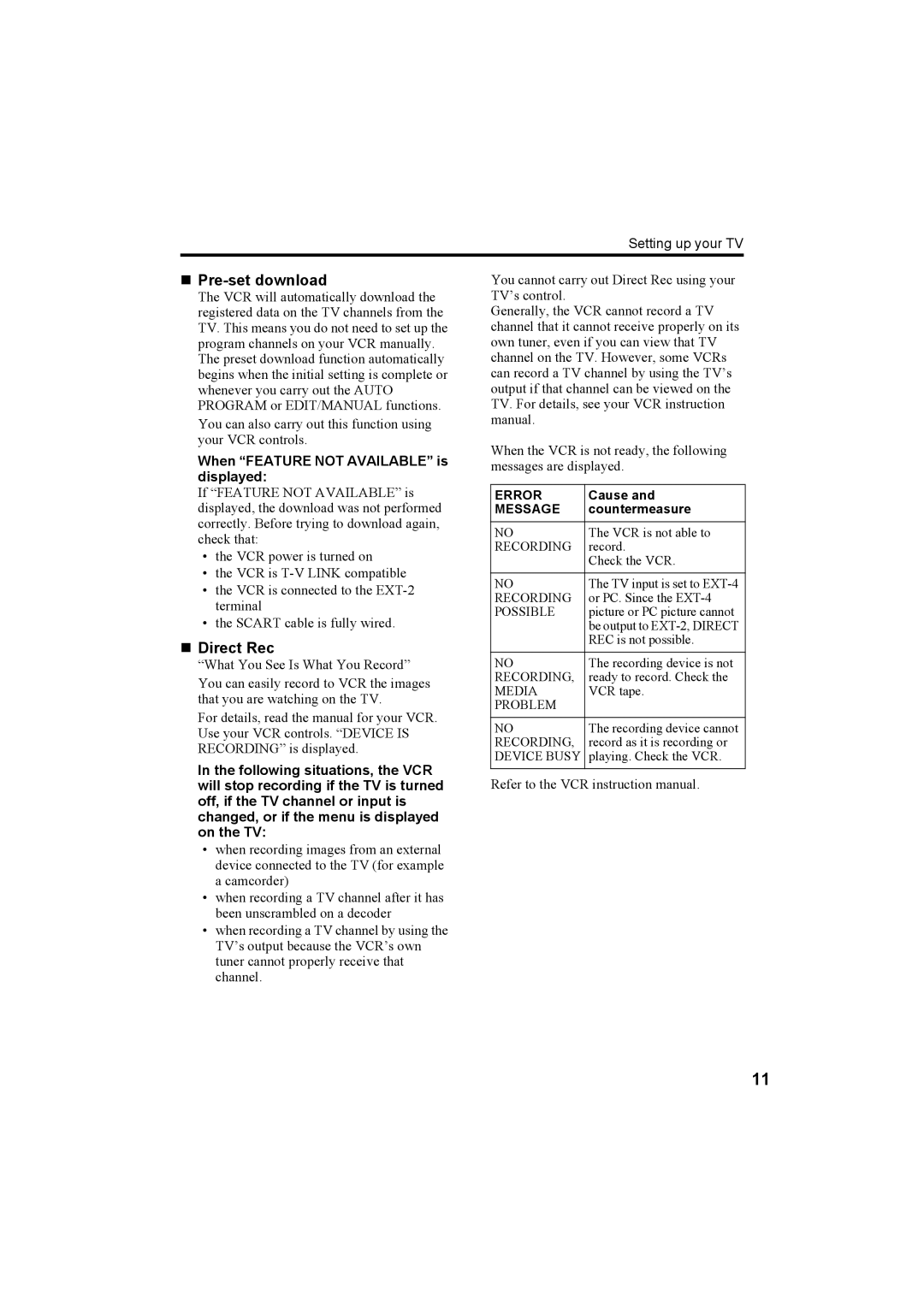 JVC LT-32A60BU, LT-32A60SU manual „ Pre-set download, When Feature not Available is displayed 