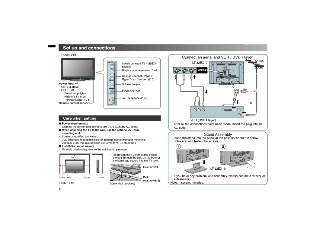 JVC LT-32BX19, LT 32EX19 instruction manual Set up and connections, LT-32EX19 