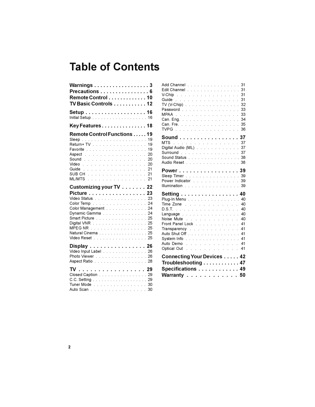 JVC LT-32E479, LT-32EM49 manual Table of Contents 