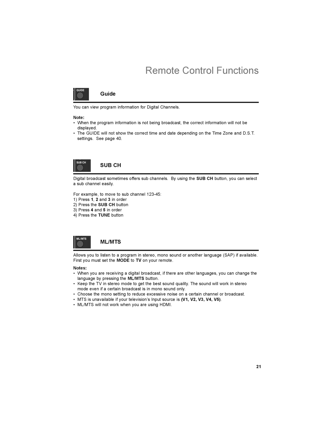 JVC LT-32EM49, LT-32E479 manual Guide, Sub Ch 