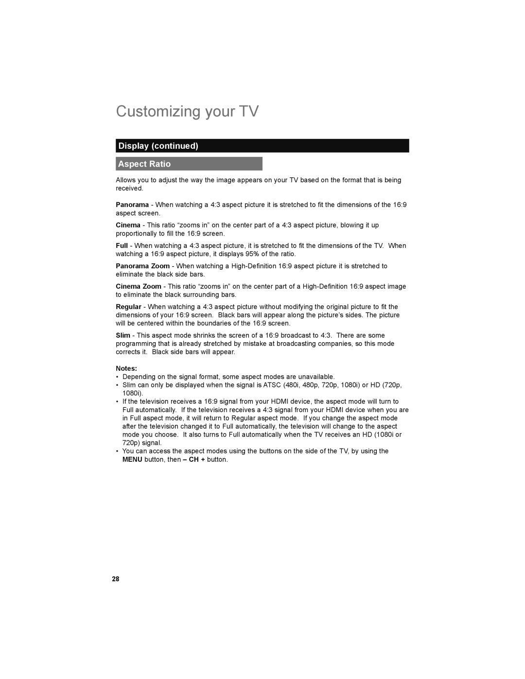 JVC LT-32E479, LT-32EM49 manual Display Aspect Ratio 