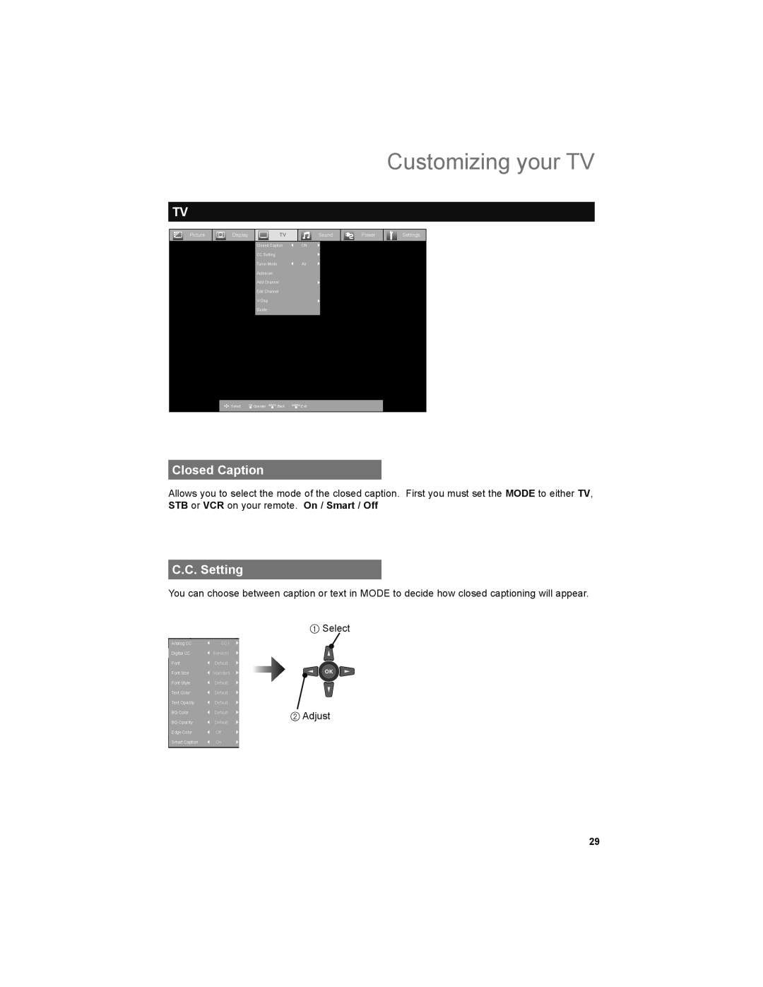 JVC LT-32EM49, LT-32E479 manual Closed Caption, Setting 