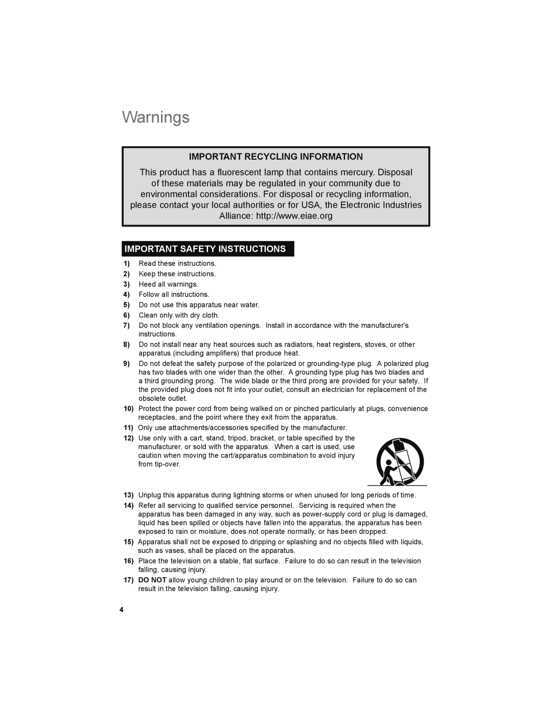 JVC LT-32E479, LT-32EM49 manual Important Safety Instructions 