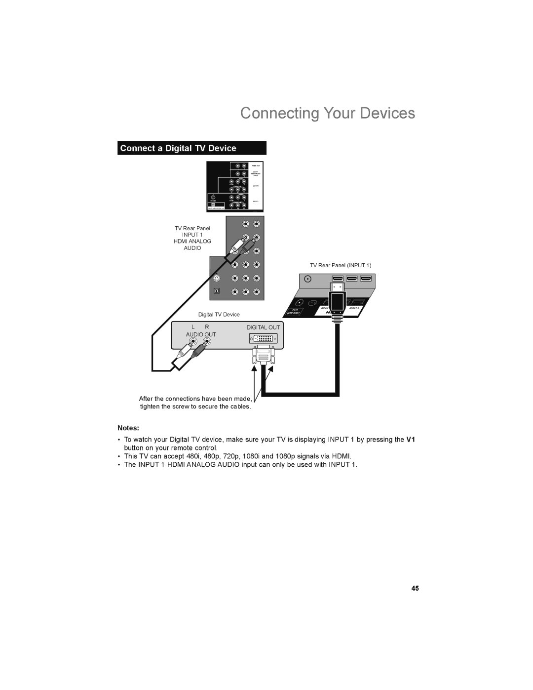 JVC LT-32EM49, LT-32E479 manual Connect a Digital TV Device 