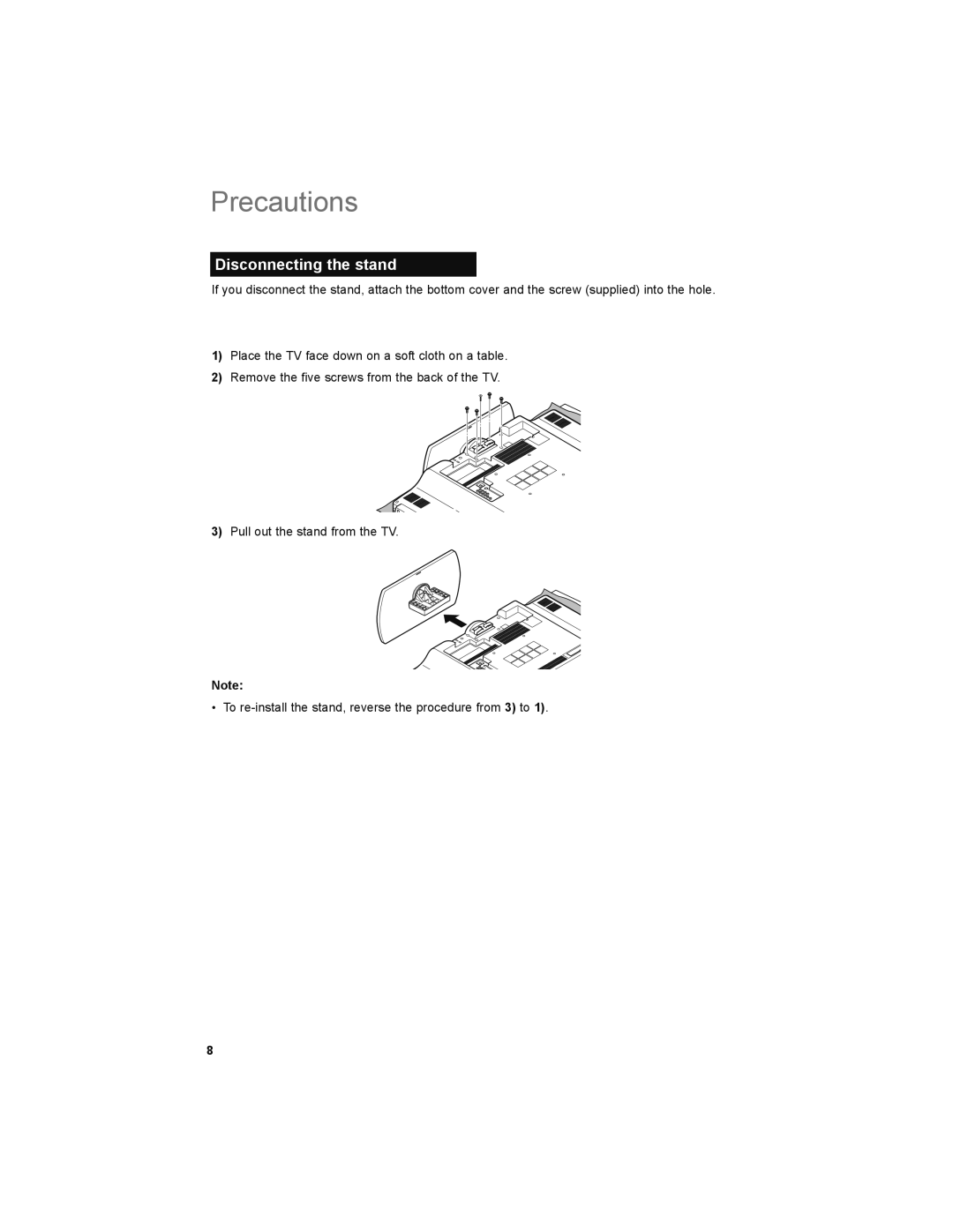 JVC LT-32E479, LT-32EM49 manual Disconnecting the stand 