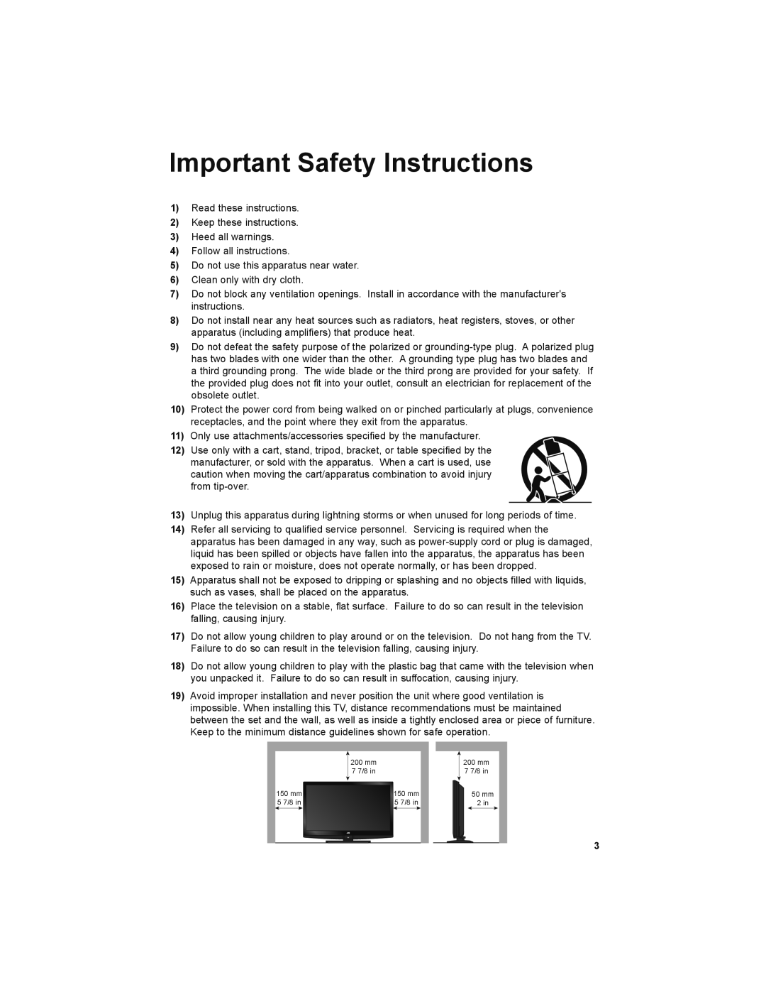 JVC LT-32JM30 manual Important Safety Instructions 