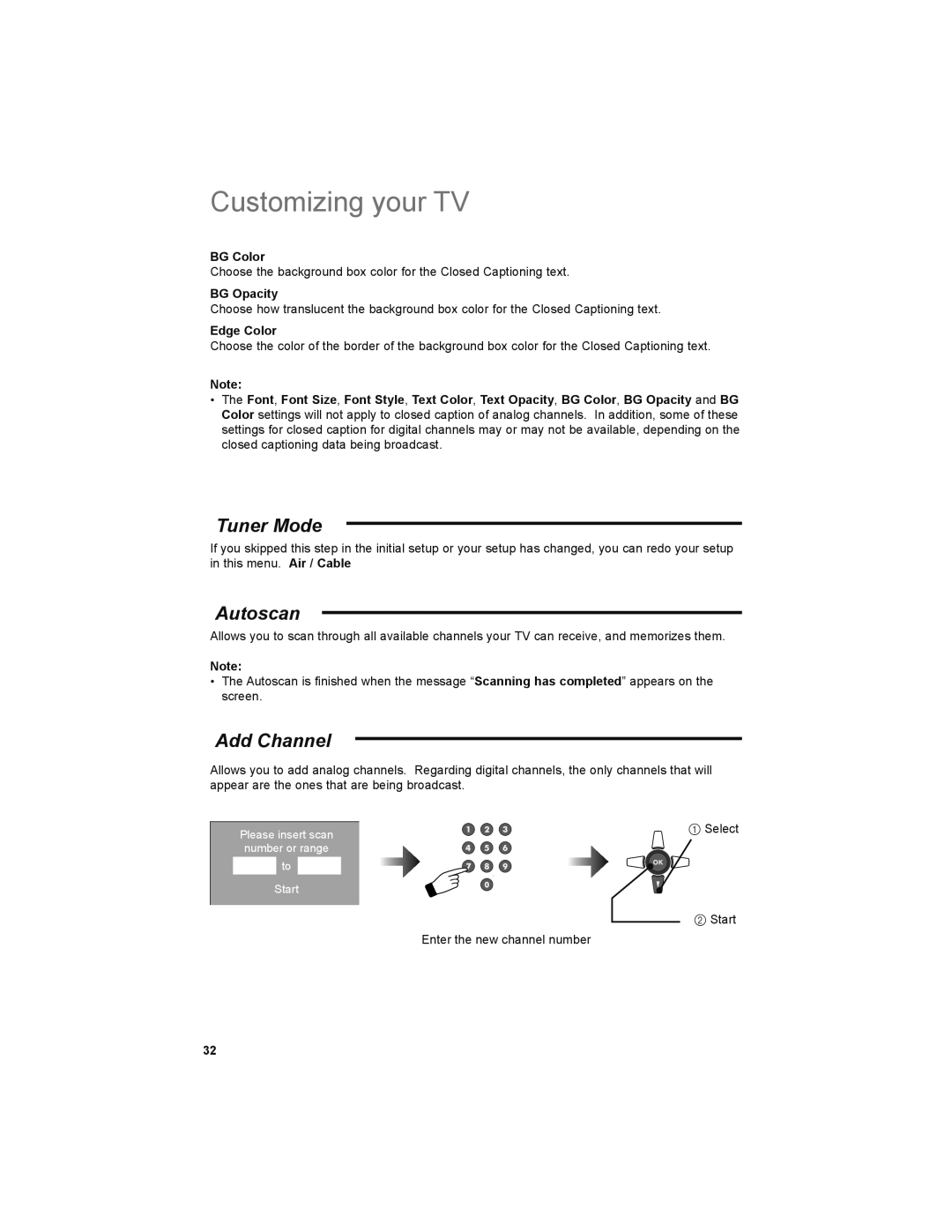 JVC LT-32JM30 manual Tuner Mode, Autoscan, Add Channel 