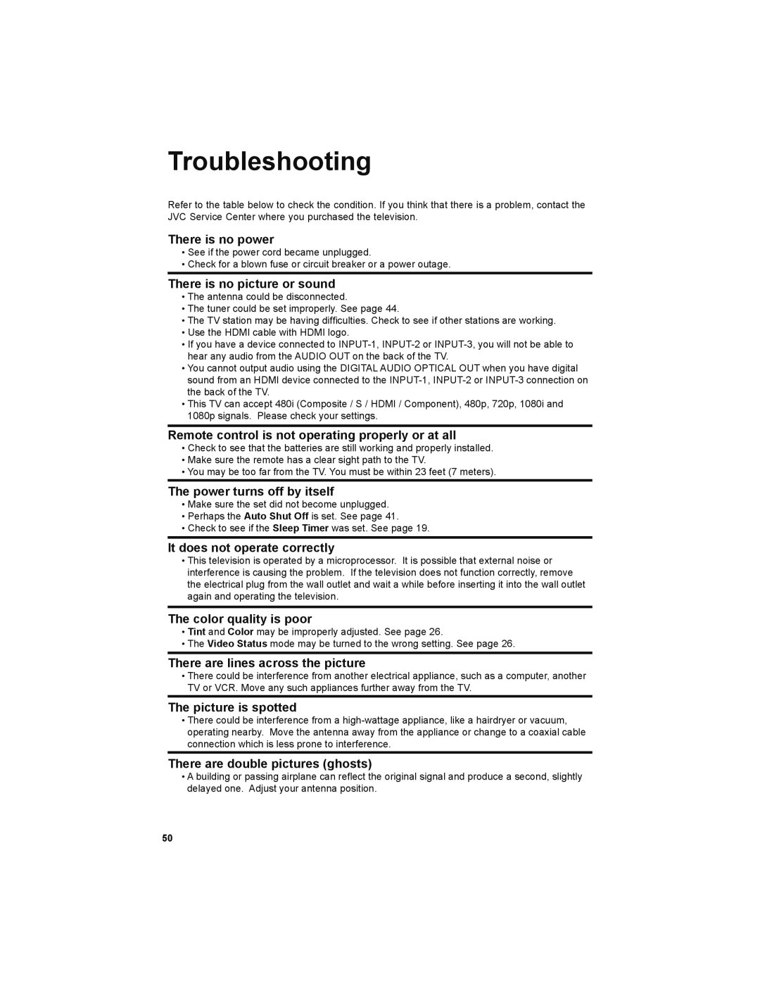 JVC LT-32JM30 manual Troubleshooting 