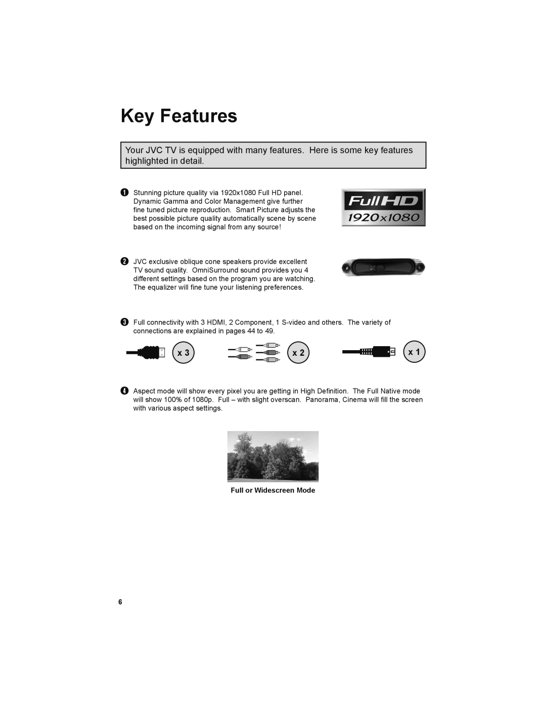 JVC LT-32JM30 manual Key Features, Full or Widescreen Mode 