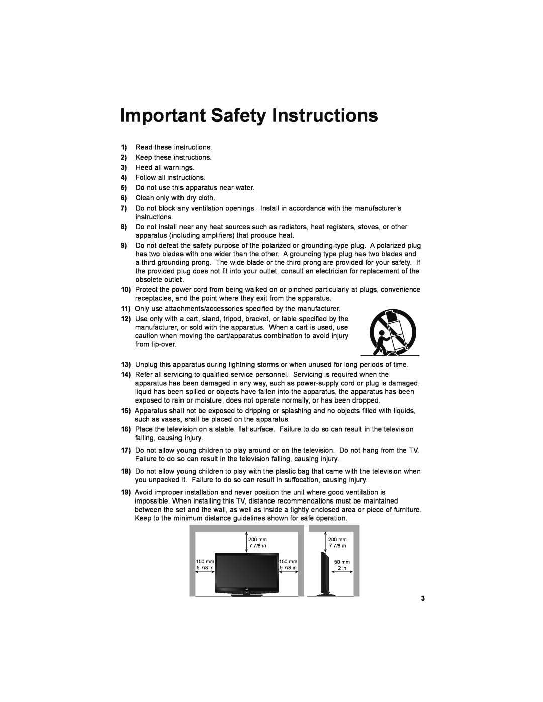 JVC LT-32JM30 manual Important Safety Instructions 