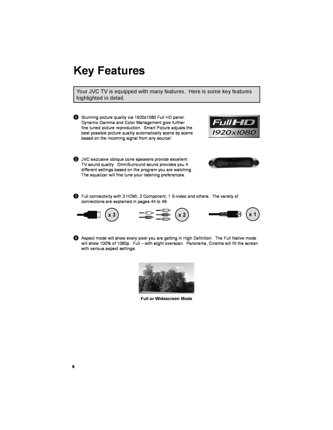 JVC LT-32JM30 manual Key Features, Full or Widescreen Mode 