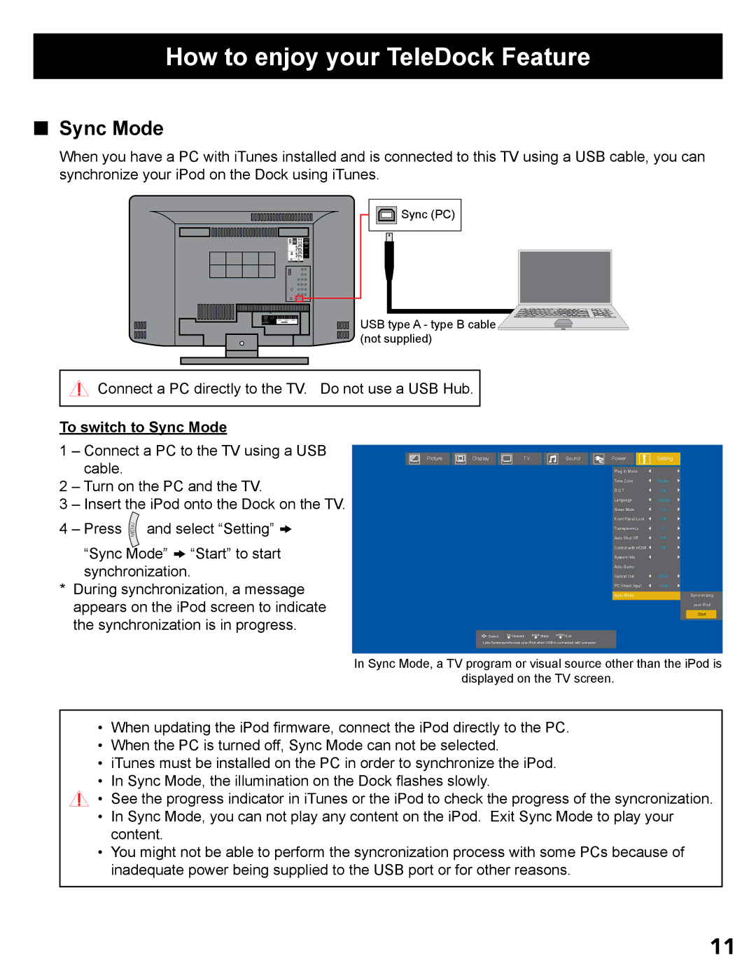 JVC LT-32P300 manual To switch to Sync Mode 