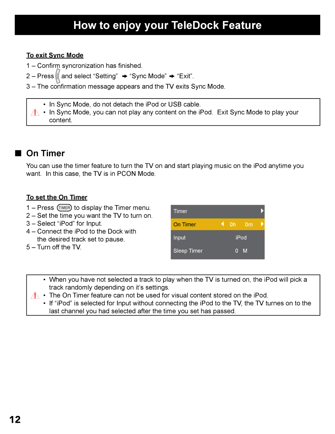 JVC LT-32P300 manual To exit Sync Mode, To set the On Timer 