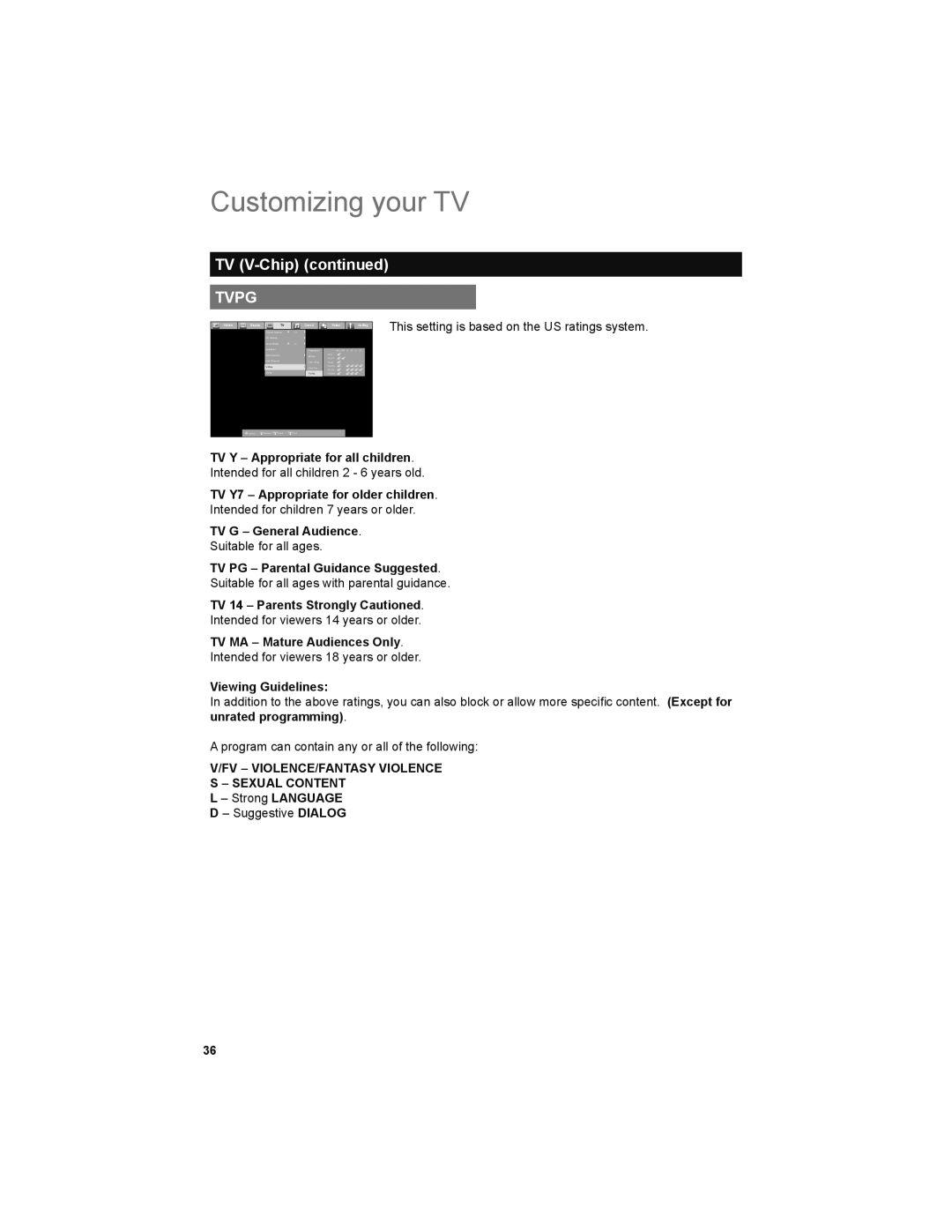 JVC LT-32P679 manual TV Y Appropriate for all children, TV Y7 Appropriate for older children, TV G General Audience 