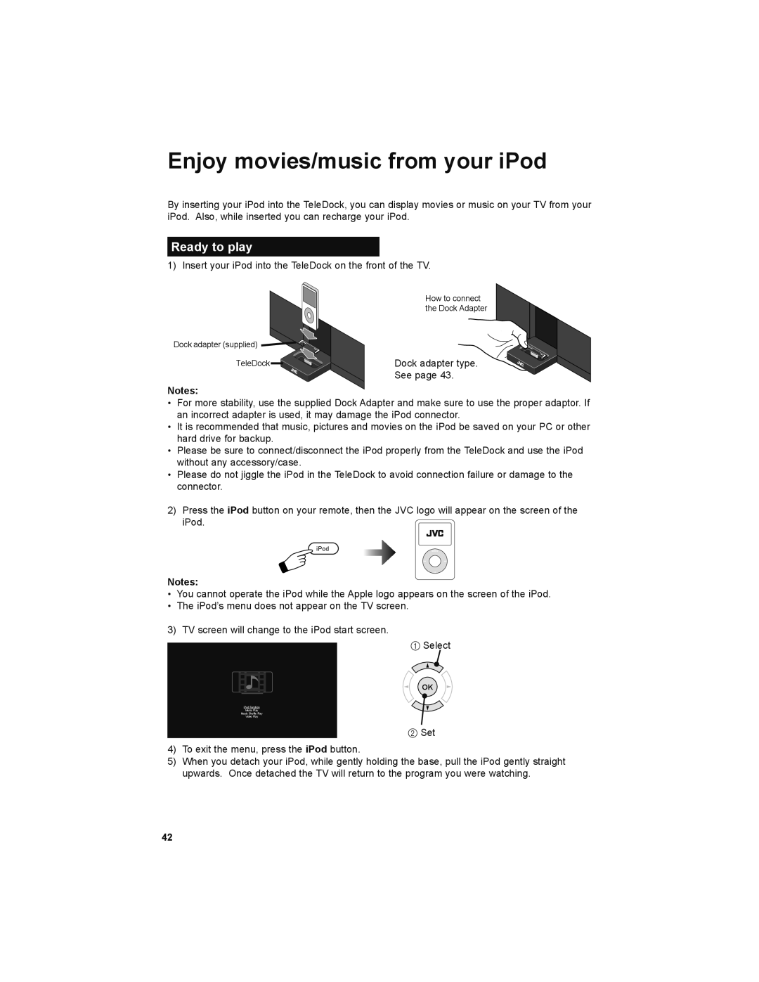 JVC LT-32P679 manual Enjoy movies/music from your iPod, Ready to play 