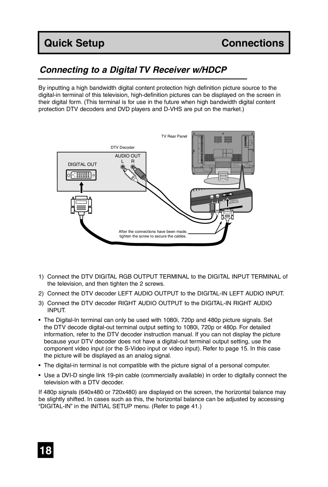 JVC LT-32WX84 manual Connecting to a Digital TV Receiver w/HDCP 