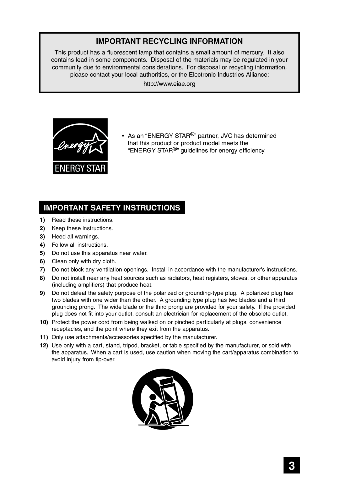 JVC LT-32WX84 manual Important Safety Instructions 