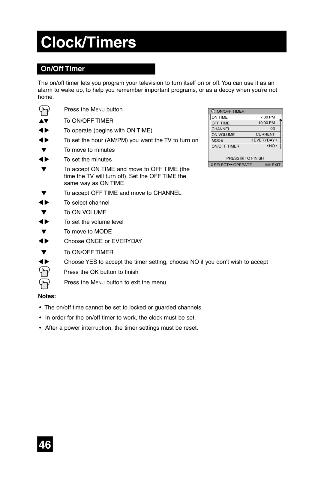 JVC LT-32WX84 manual On/Off Timer 