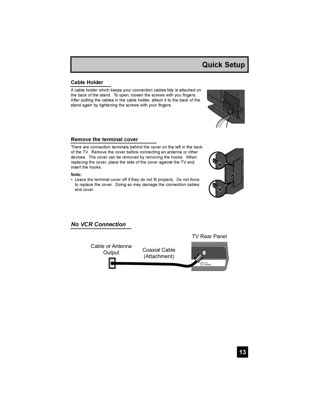 JVC LT-32X987 manual Cable Holder, Remove the terminal cover 