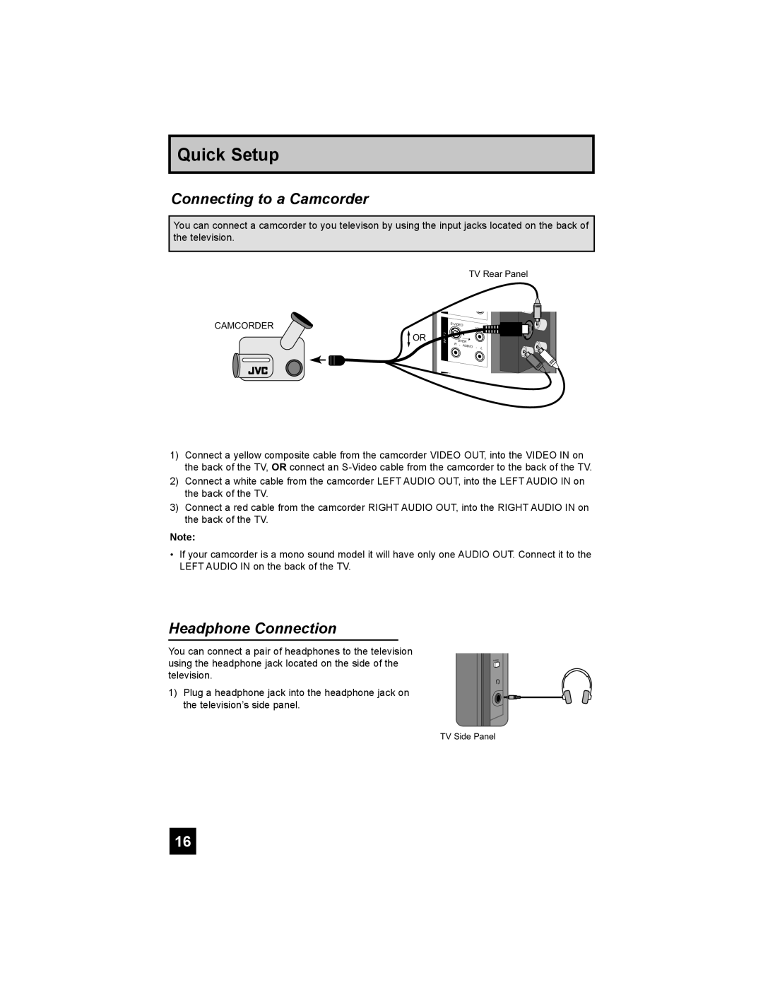 JVC LT-32X987 manual Connecting to a Camcorder, Headphone Connection 