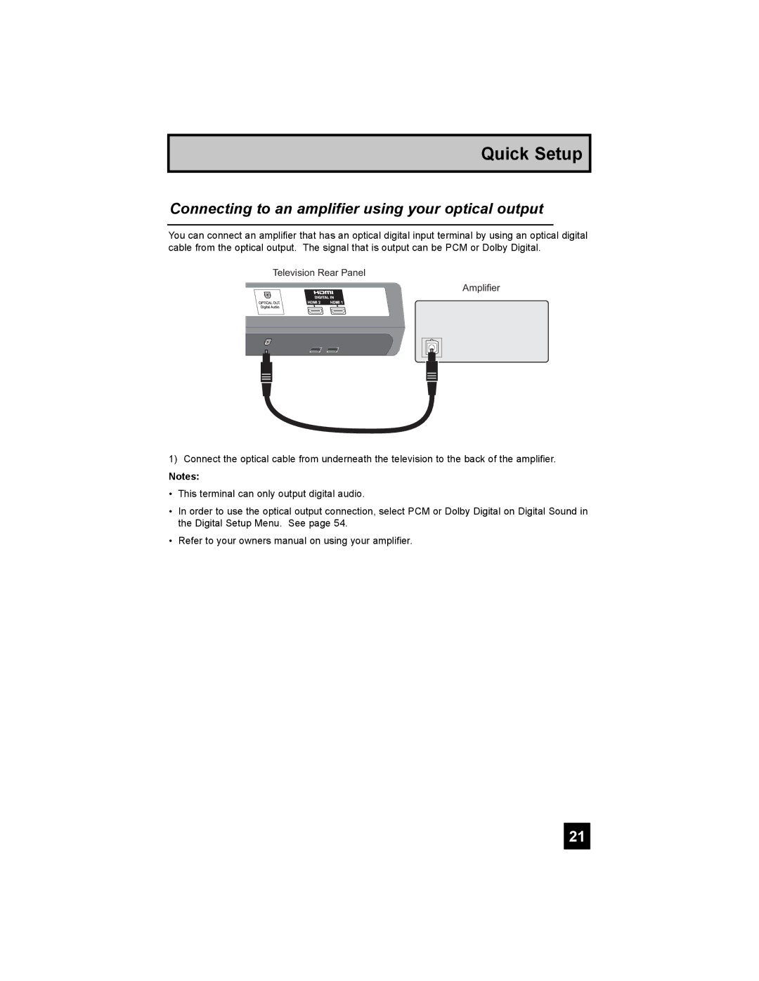 JVC LT-32X987 manual Connecting to an amplifier using your optical output 