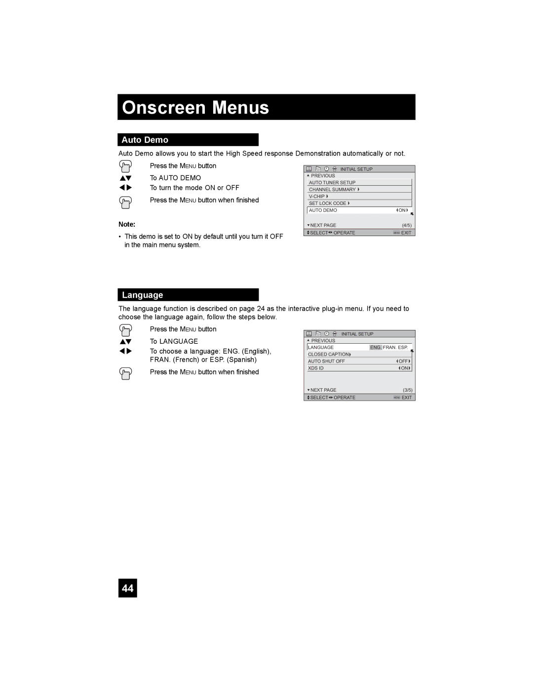 JVC LT-32X987 manual Auto Demo, Language 