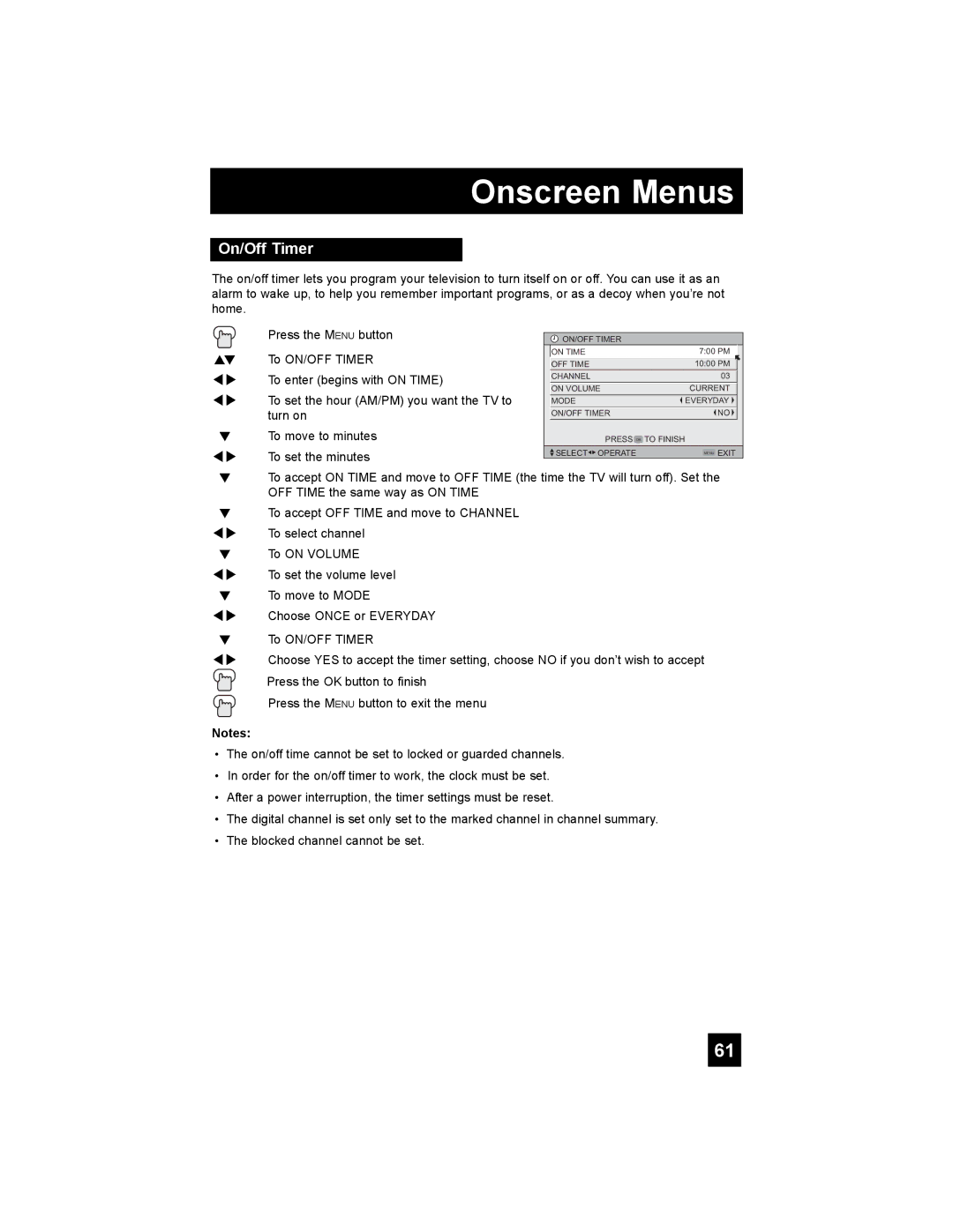 JVC LT-32X987 manual On/Off Timer 