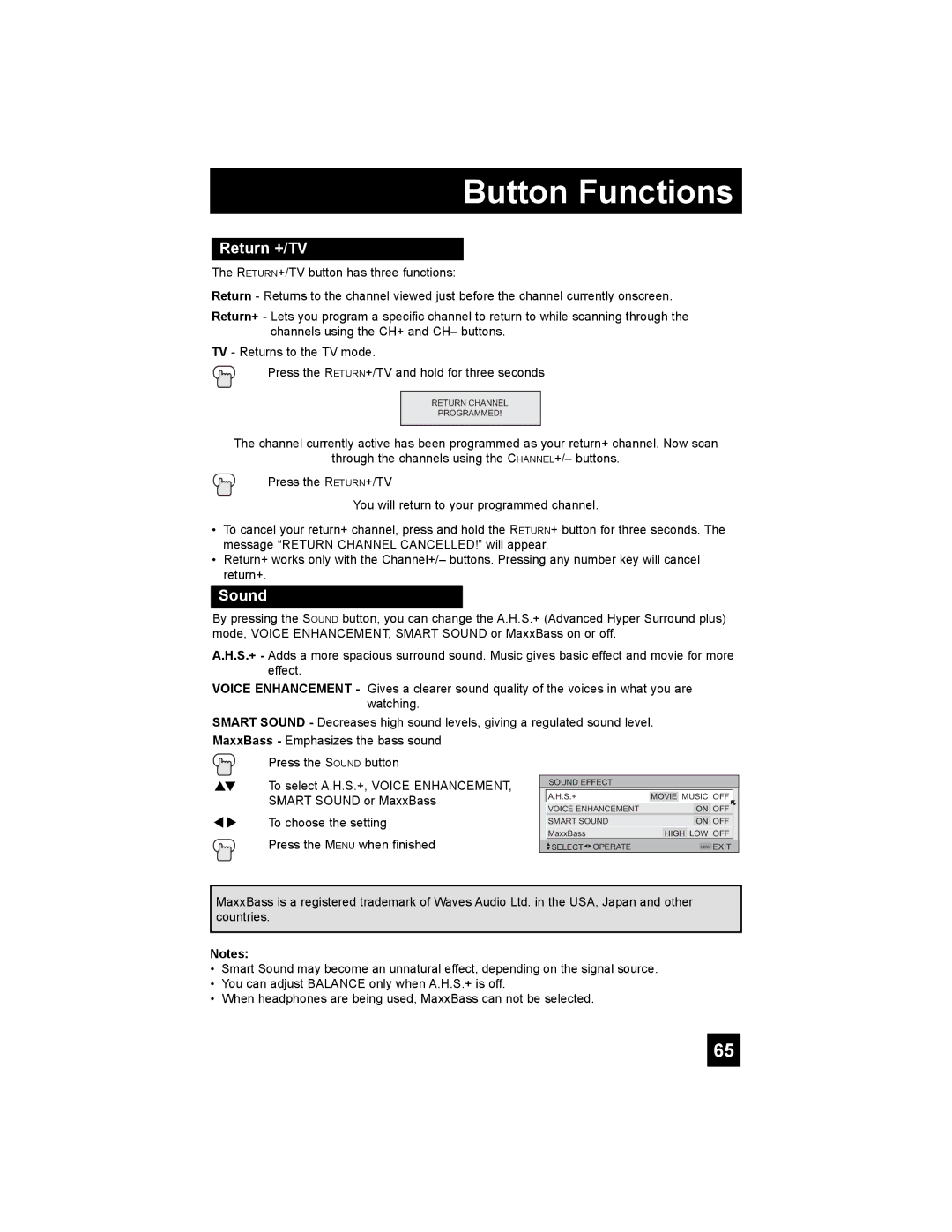 JVC LT-32X987 manual Return +/TV, Sound 