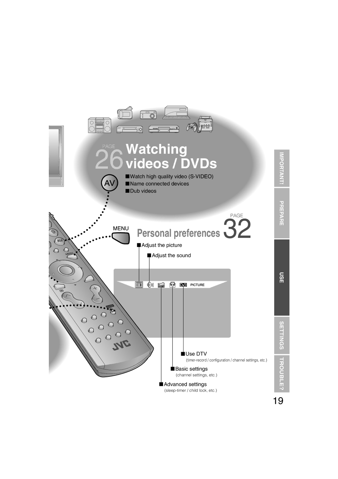 JVC LT-37DS6FJ manual Watching 26videos / DVDs 