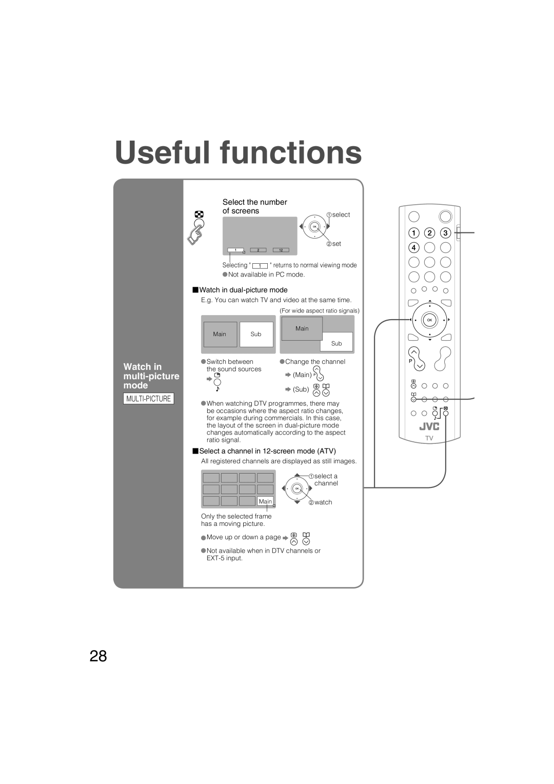 JVC LT-37DS6FJ manual Useful functions, Watch in multi-picture mode, Select the number Screens, Multi-Picture 