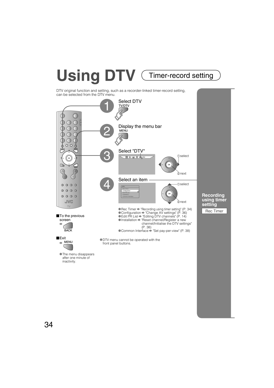 JVC LT-37DS6FJ manual Recording using timer setting, Rec Timer, To the previous, Screen 