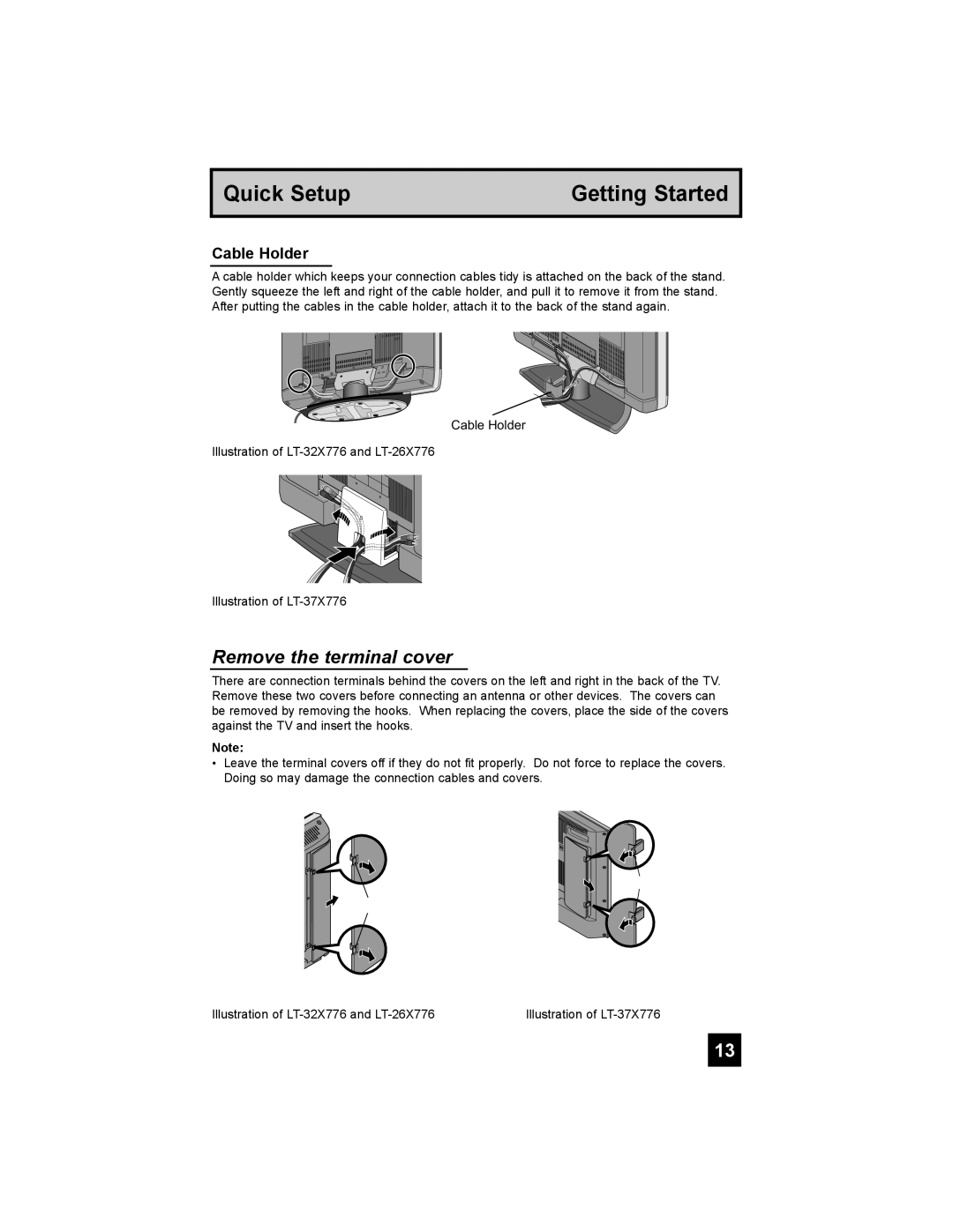 JVC LT-37X776 manual Remove the terminal cover, Cable Holder 