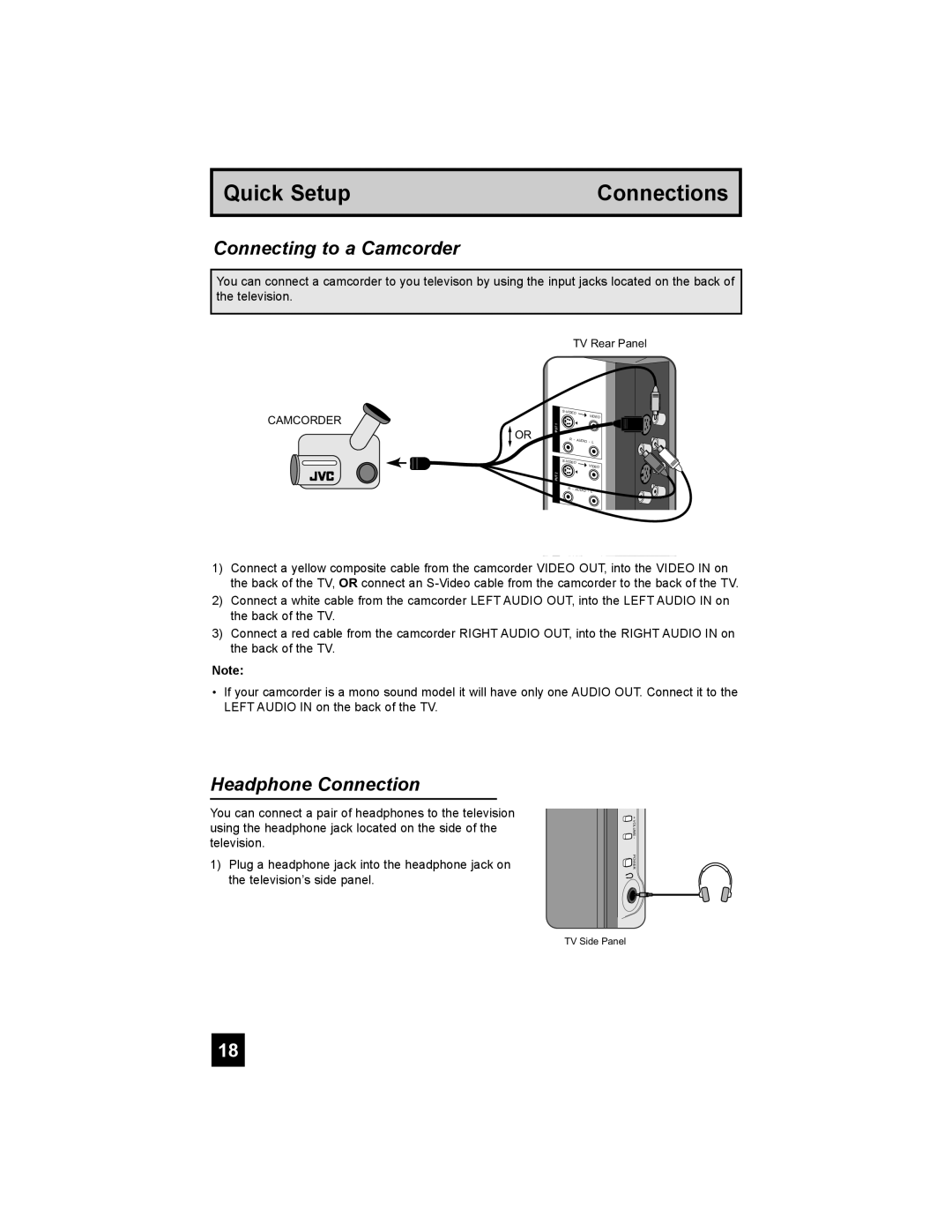 JVC LT-37X776 manual Connecting to a Camcorder, Headphone Connection 