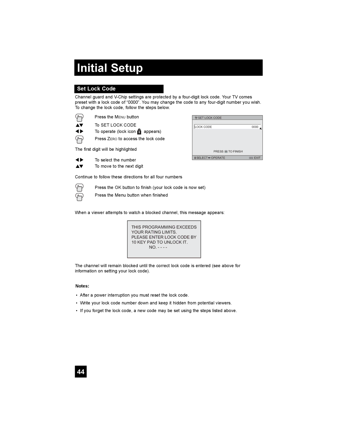 JVC LT-37X776 manual Set Lock Code 