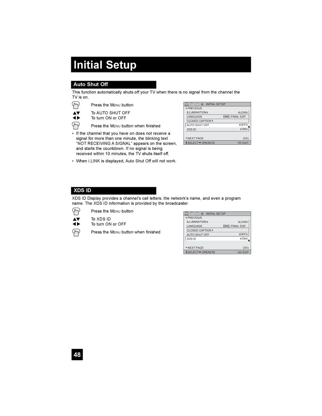 JVC LT-37X776 manual Auto Shut Off, Xds Id 