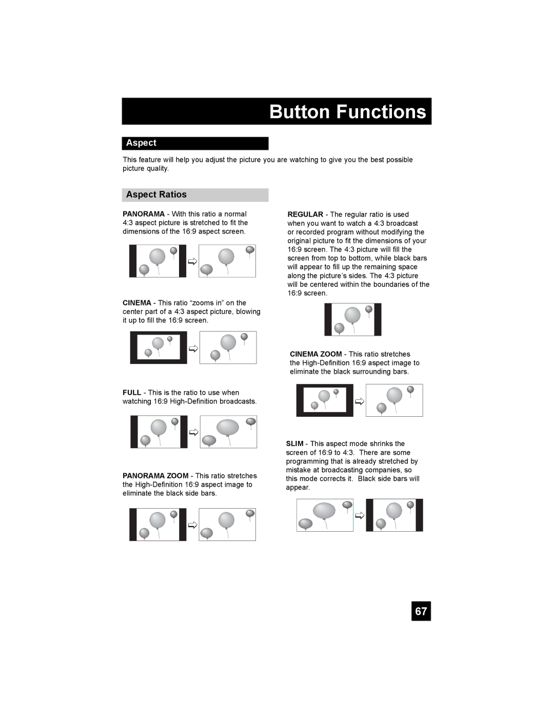 JVC LT-37X776 manual Aspect Ratios 