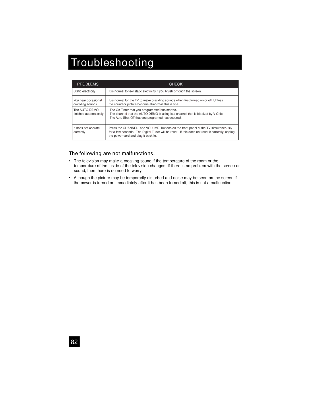 JVC LT-37X776 manual Following are not malfunctions 