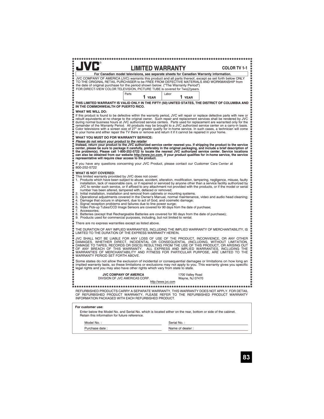 JVC LT-37X776 manual 