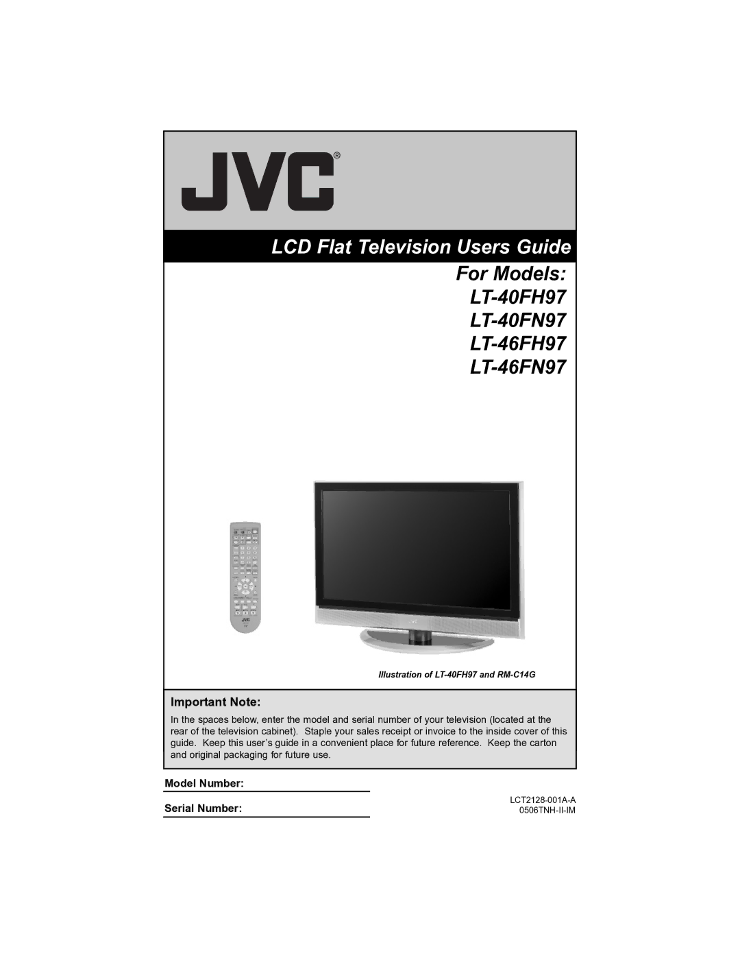 JVC LT-40FH97 manual LCD Flat Television Users Guide, Important Note 