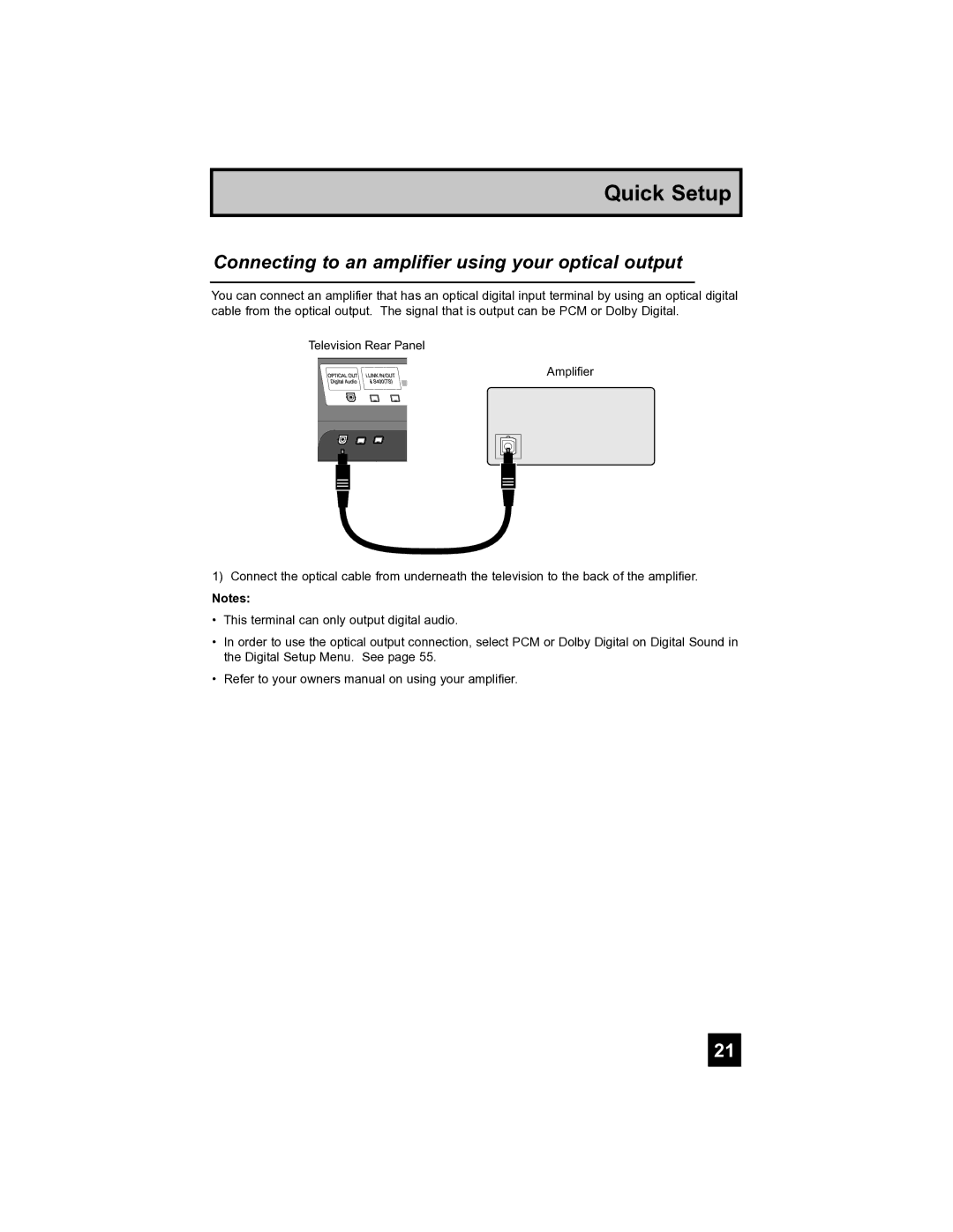 JVC LT-40FH97 manual Connecting to an amplifier using your optical output 