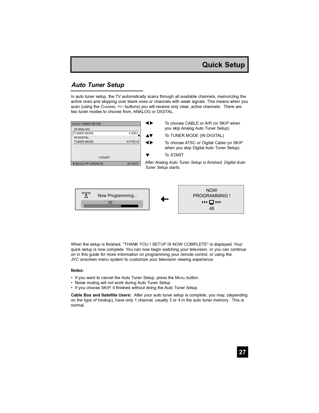 JVC LT-40FH97 manual Auto Tuner Setup, NOW Programming 